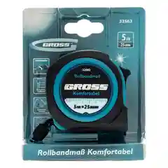 Рулетка строительная 5 м х 25 мм обрезиненный корпус, GROSS, 32562