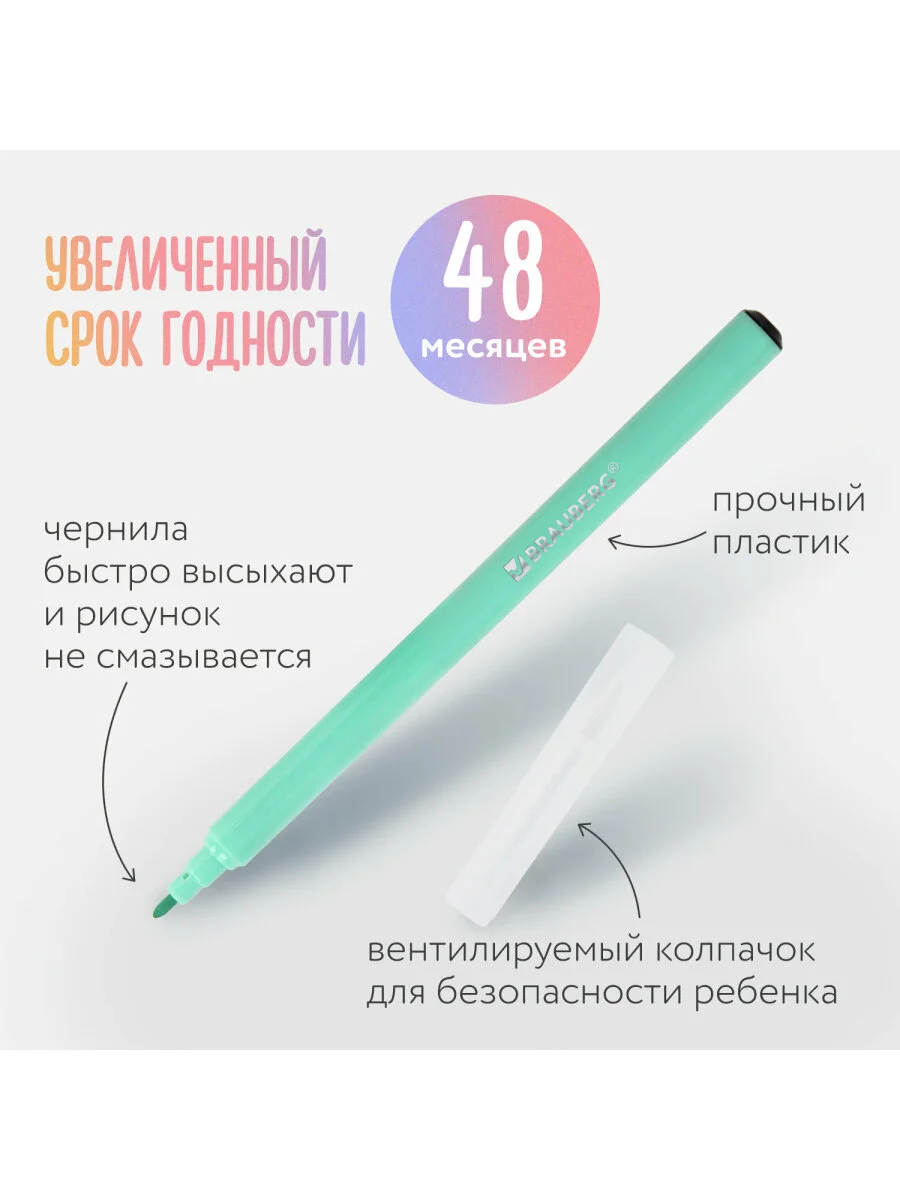Фломастеры пастельные 12 цветов, вентилируемый колпачок BRAUBERG "PREMIUM", карт.коробка