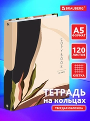 Тетрадь на кольцах А5 165х215мм, 120л, твердый картон, клетка, BRAUBERG, Vision, 404075
