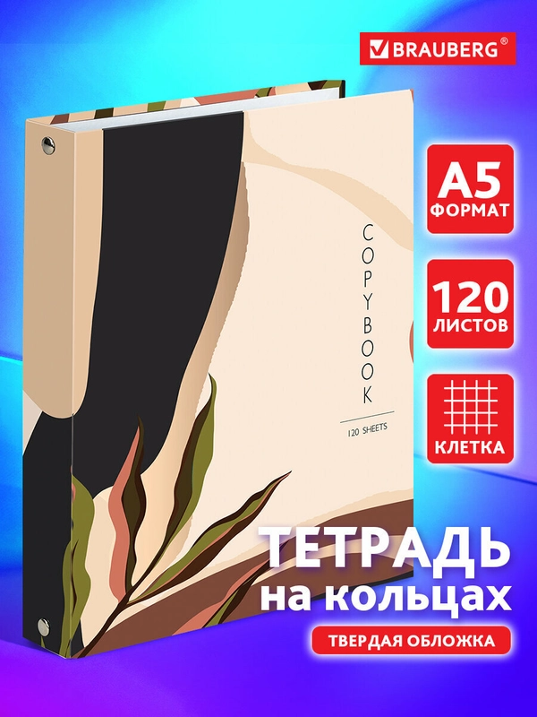 Тетрадь на кольцах А5 165х215мм, 120л, твердый картон, клетка, BRAUBERG, Vision, 404075