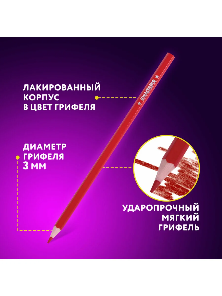 Карандаши цветные ЮНЛАНДИЯ "ДОМИКИ", 12 цветов,пластиковые,классические, грифель мягкий