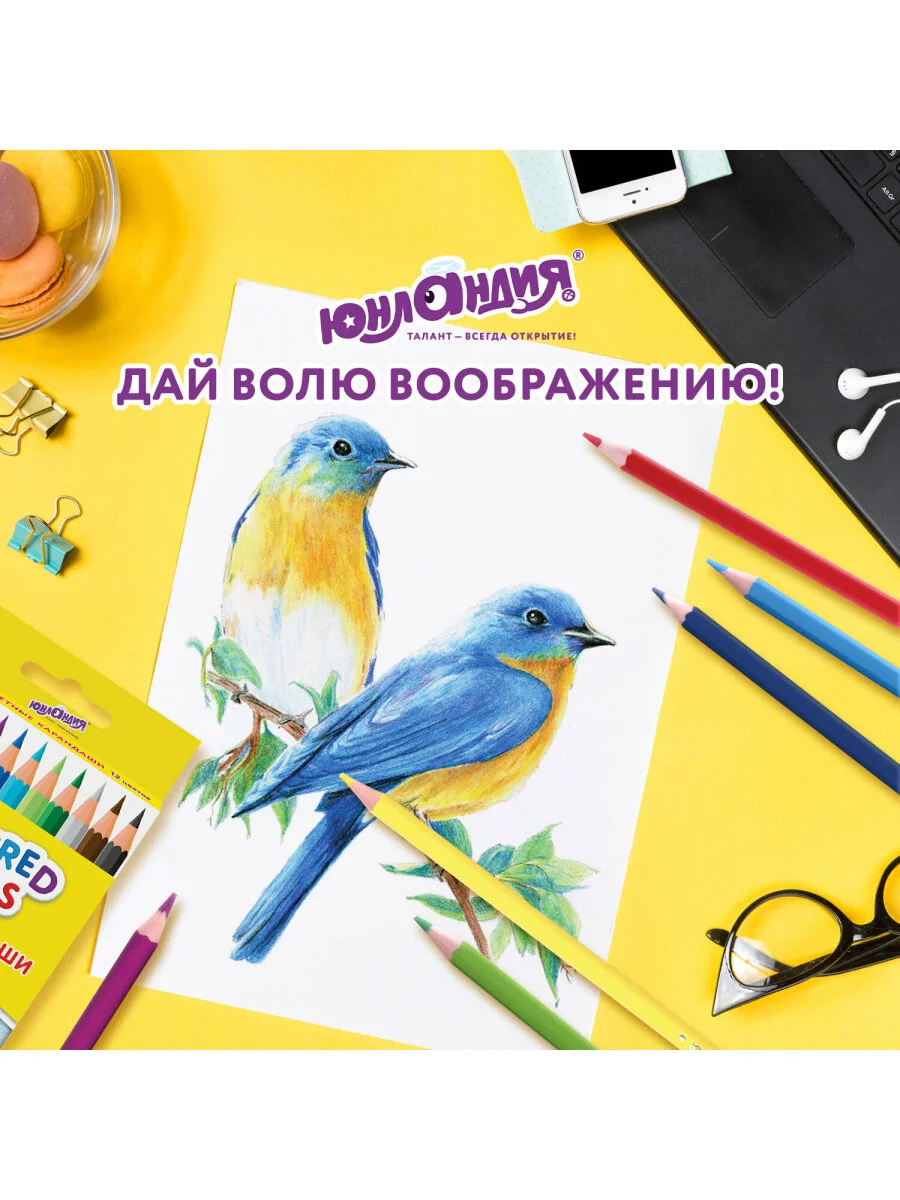 Карандаши цветные ЮНЛАНДИЯ "ДОМИКИ", 12 цветов,пластиковые,классические, грифель мягкий