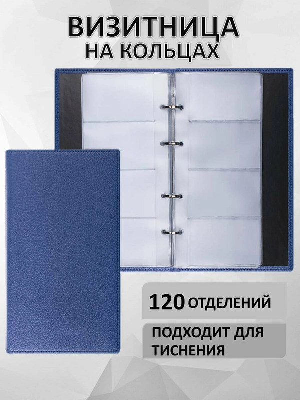 Визитница для карточек и карт, кредитница на кольцах на 240 визиток, под кожу, 231664
