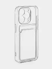 Молочный чехол для iPhone 15 Pro силиконовый BROSCORP матовый/ прозрачный/ с карманом, защита камер