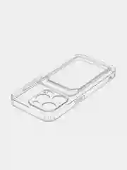 Молочный чехол для iPhone 15 Pro силиконовый BROSCORP матовый/ прозрачный/ с карманом, защита камер