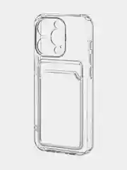Молочный чехол для iPhone 15 Pro силиконовый BROSCORP матовый/ прозрачный/ с карманом, защита камер
