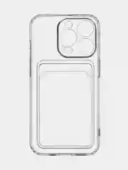 Молочный чехол для iPhone 15 Pro силиконовый BROSCORP матовый/ прозрачный/ с карманом, защита камер