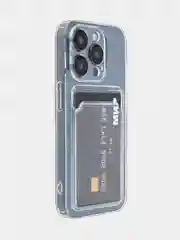 Молочный чехол для iPhone 15 Pro силиконовый BROSCORP матовый/ прозрачный/ с карманом, защита камер