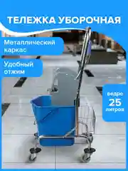 Тележка уборочная BRABIX, 1-съемное ведро 25л, мех.отжим, корзина, метал.каркас, 601498