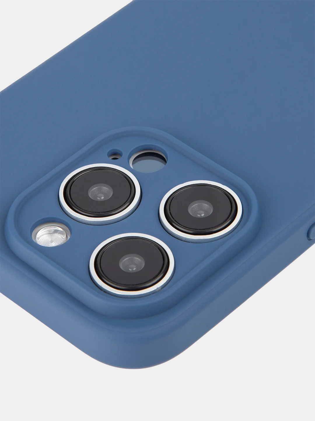 Синий чехол для iPhone 15 Pro силиконовый BROSCORP матовый/ прозрачный/ с карманом, защита камер