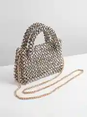 Серебряный женская сумка из акриловых бусин ручной работы, сумка со стразами