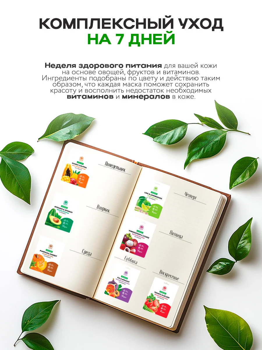 NAME SKIN CARE Тканевые маски для лица, набор 21 шт из 3х подарочных упаковок (3*7 шт)