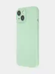 Зеленый чехол для iPhone 15 силиконовый BROSCORP матовый/ прозрачный тонкий c защитой камер бортик