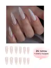 Кораллово-розовый накладные ногти с дизайном, 30 штук и 24 штуки, с клеем для ногтей