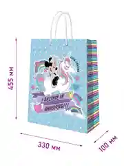 Minnie Mouse. Пакет подарочный большой (Минни с единорогом, голубой), 330*455*100 мм