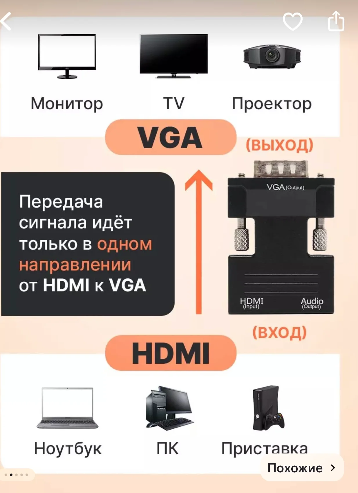 Портативный адаптер переходник конвертер HDMI - VGA