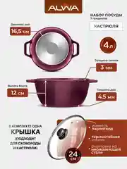 Набор посуды сковорода 24 см, кастрюля 4 л, сковорода блинная 24 см, сковорода гриль 26 см