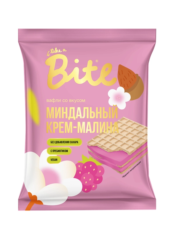 Вафли без сахара Bite «Малина – миндальный крем», 30 гр.