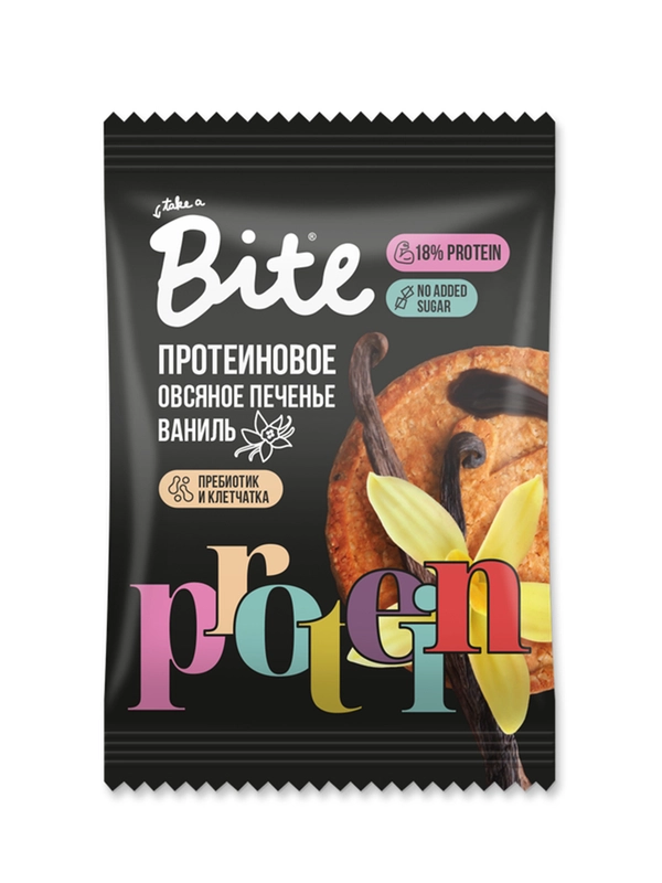 Печенье овсяное протеиновое Bite с ванилью, 69 г