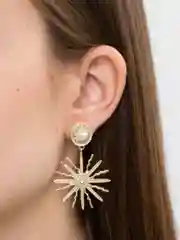 Серьги женские "Солнце", с камнями, золотистые, с серебряным гвоздиком