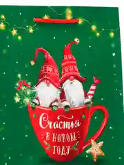 Рыжий пакет подарочный новогодний, разные размеры, 18 вариантов