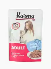 Влажный корм KARMY ADULT для кошек старше 1 года Лосось в соусе Паучи 12 шт по 80г