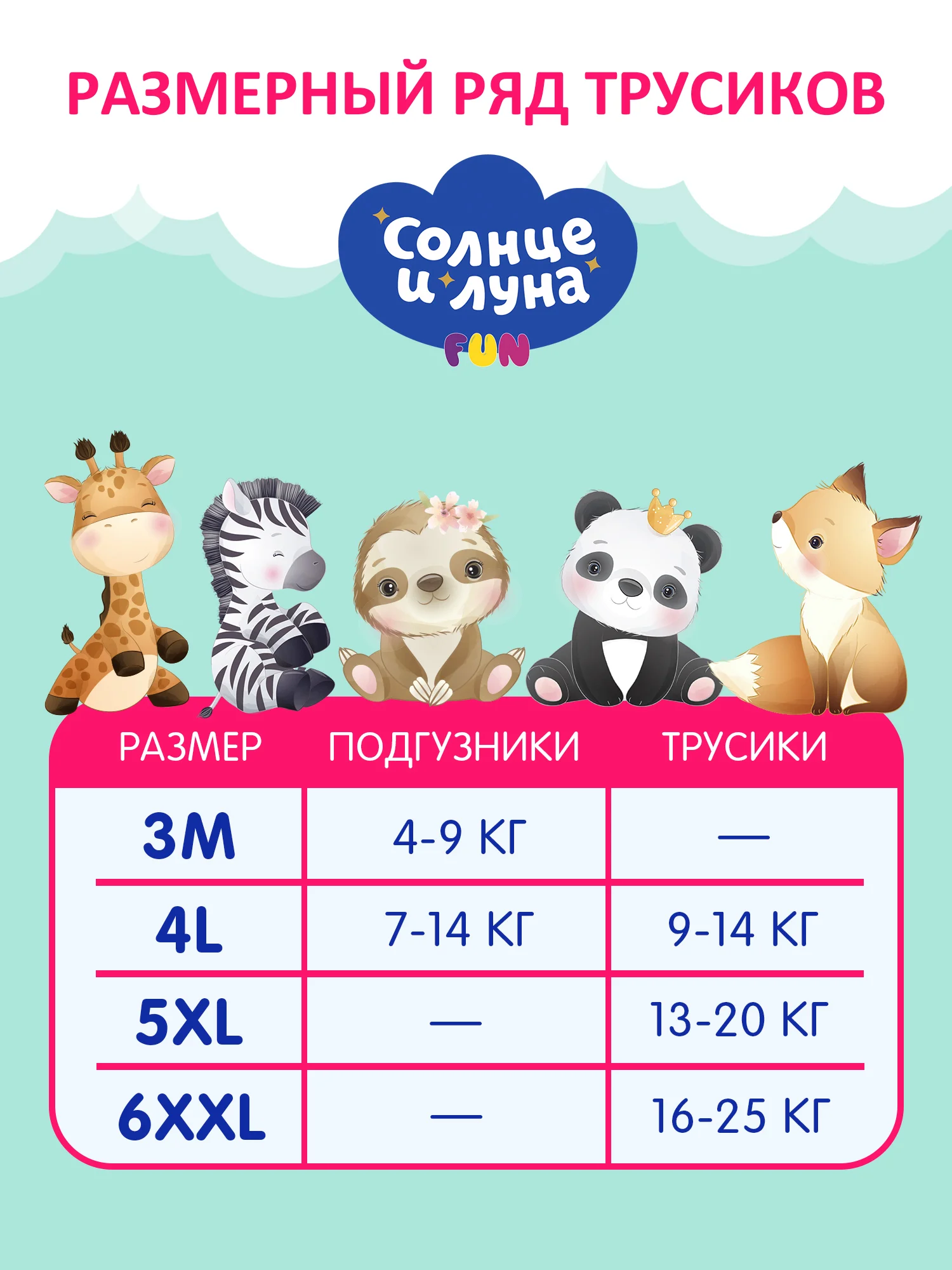 Подгузники трусики детские СОЛНЦЕ И ЛУНА FUN 6 XXL размер 16-25 кг, 70 шт