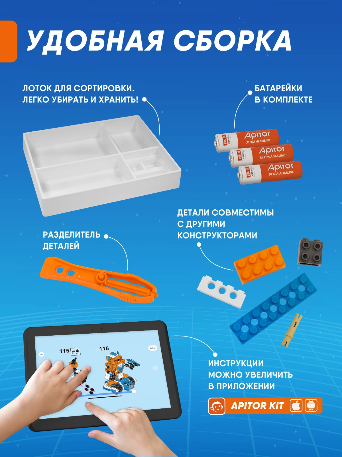 Электронный программируемый детский робот конструктор Apitor Robot X 12в1 робототехника
