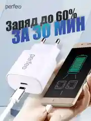 Белый сетевое зарядное устройство Perfeo с разъемом Type-C, 18 W, 2 цвета