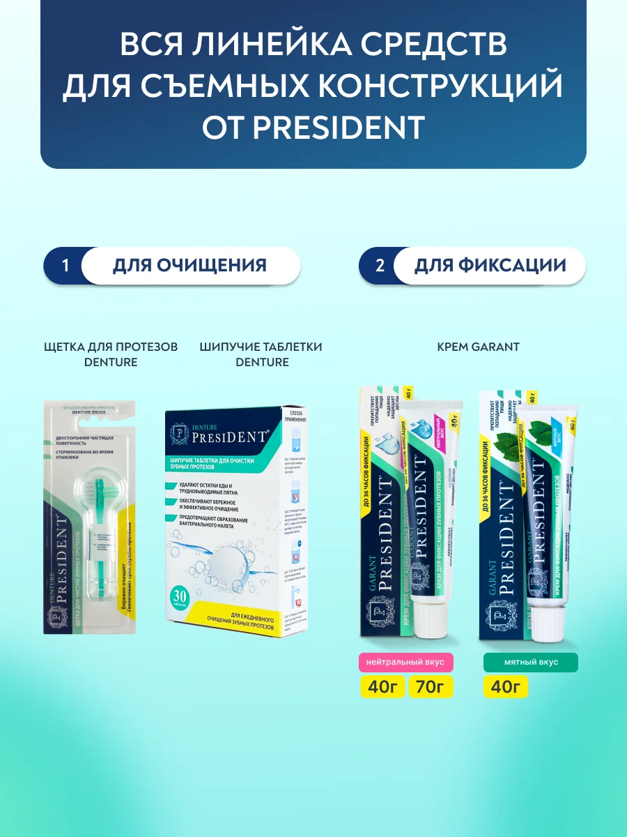 Крем для фиксации протезов PRESIDENT Garant, 40 г