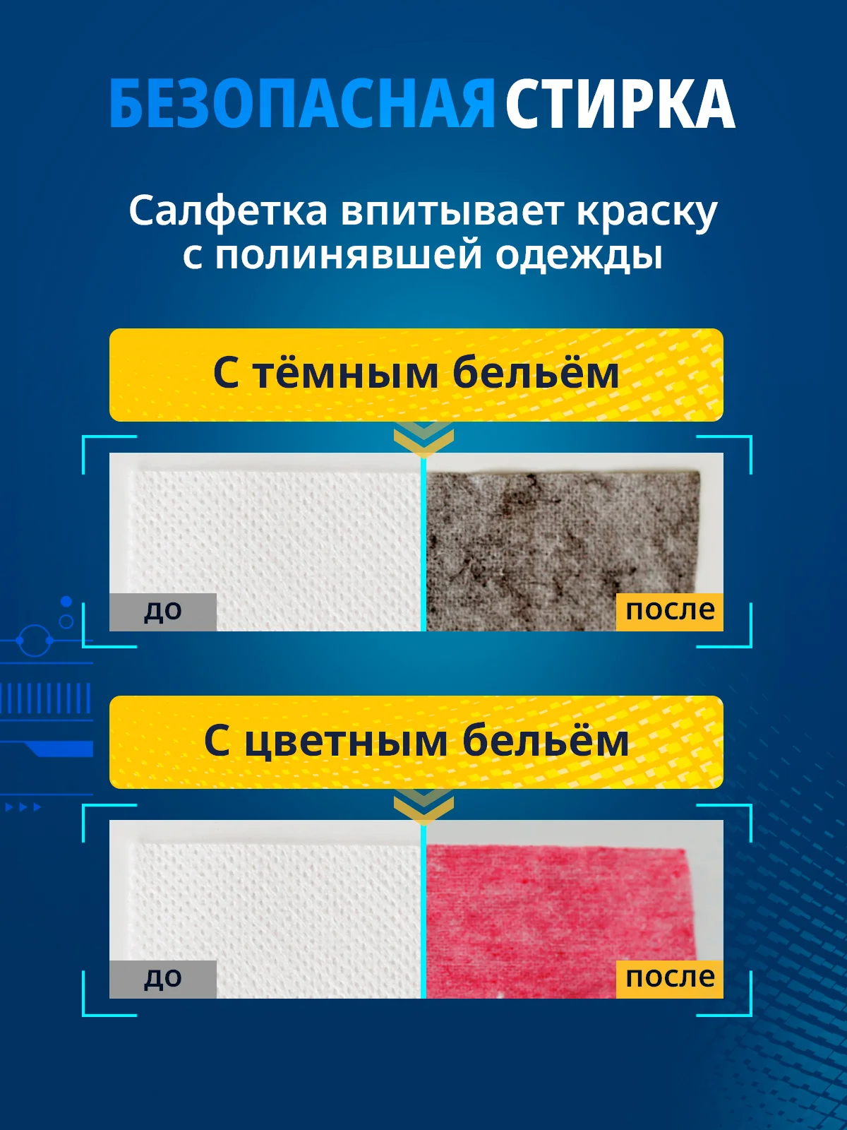Салфетки для стирки от окрашивания, 100 шт