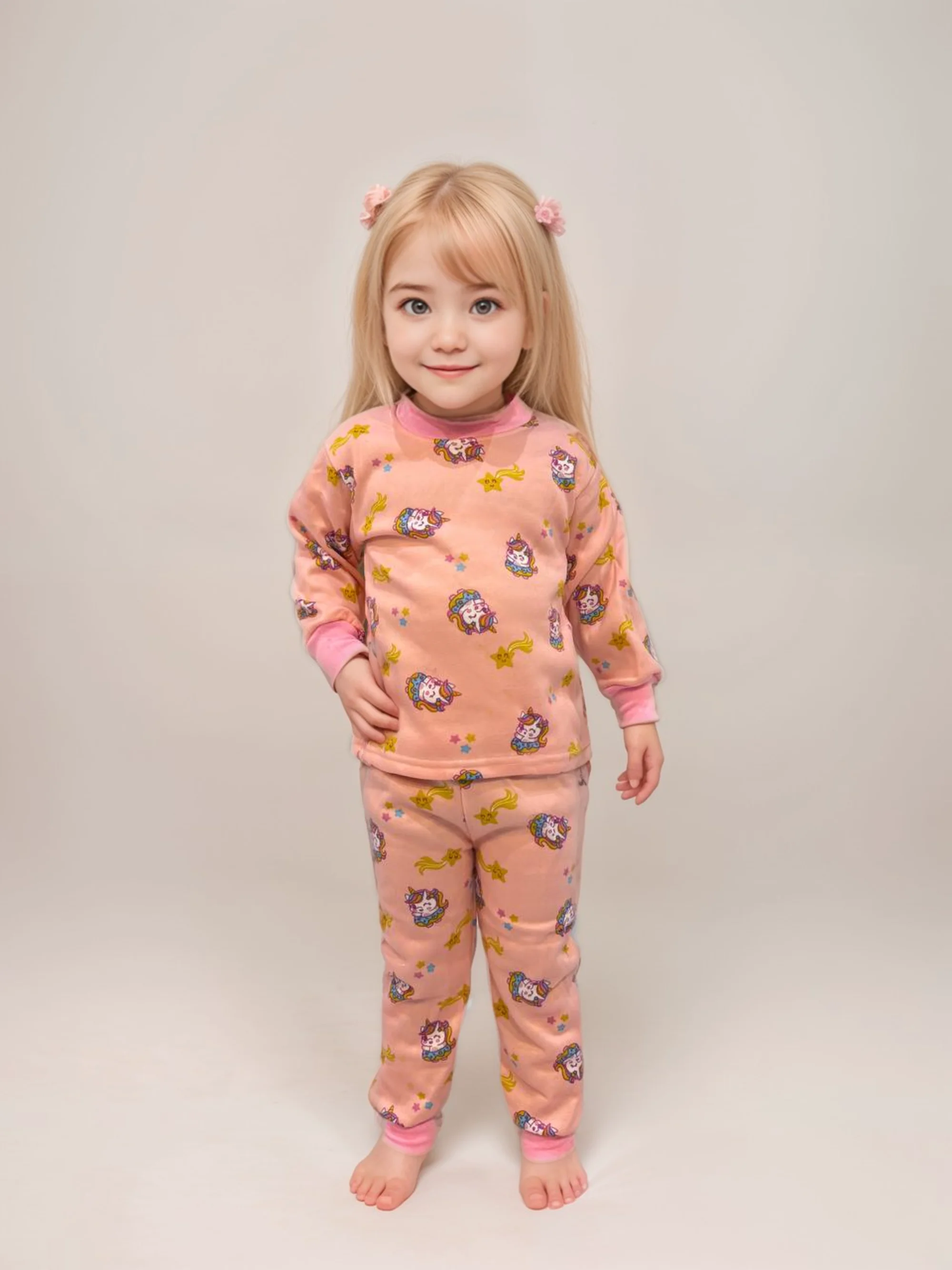 Розовый детская пижама утепленная для мальчика, девочки на 1-4 года, 4-7 лет