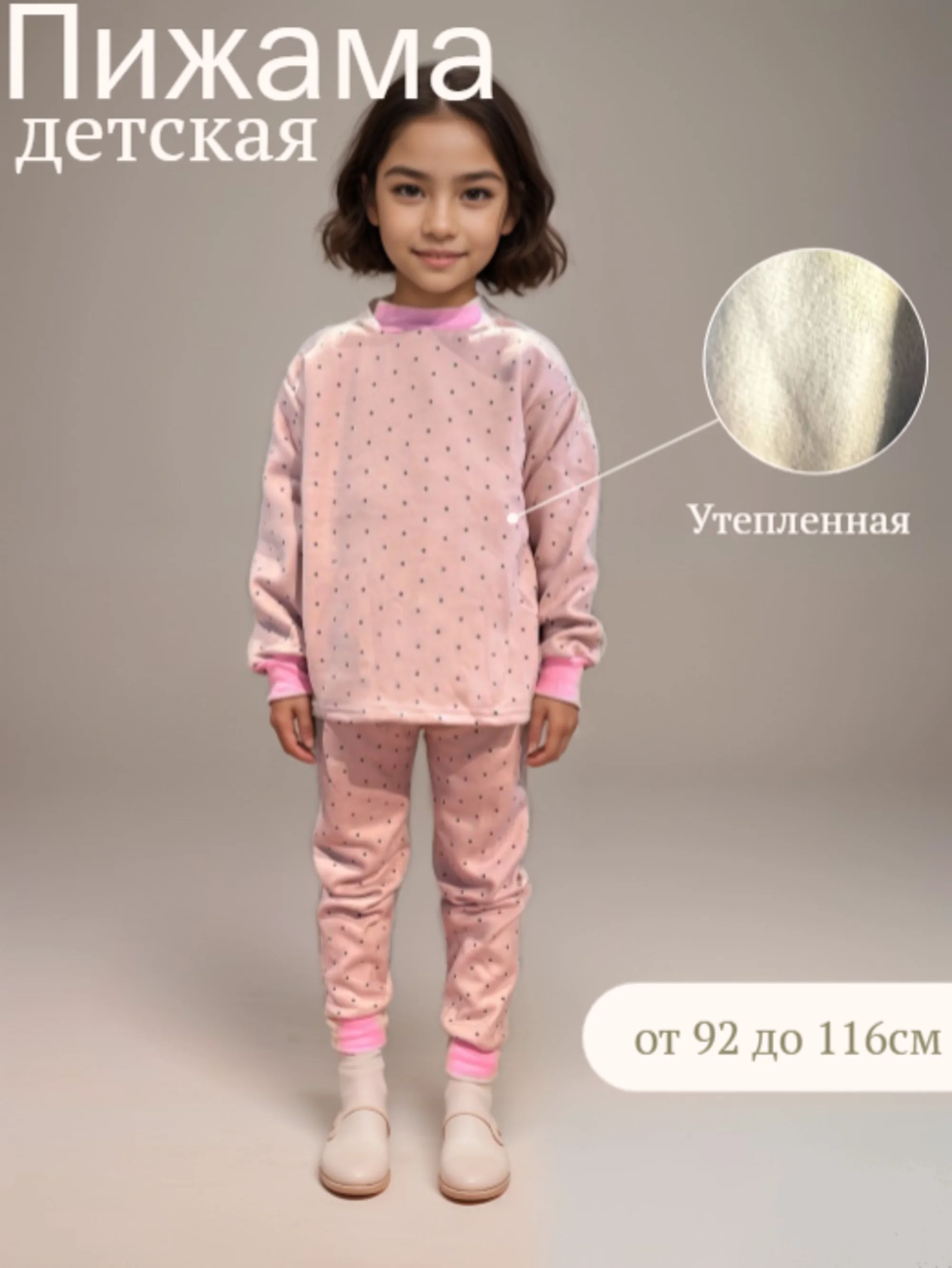 Лавандовый детская пижама утепленная для мальчика, девочки на 1-4 года, 4-7 лет
