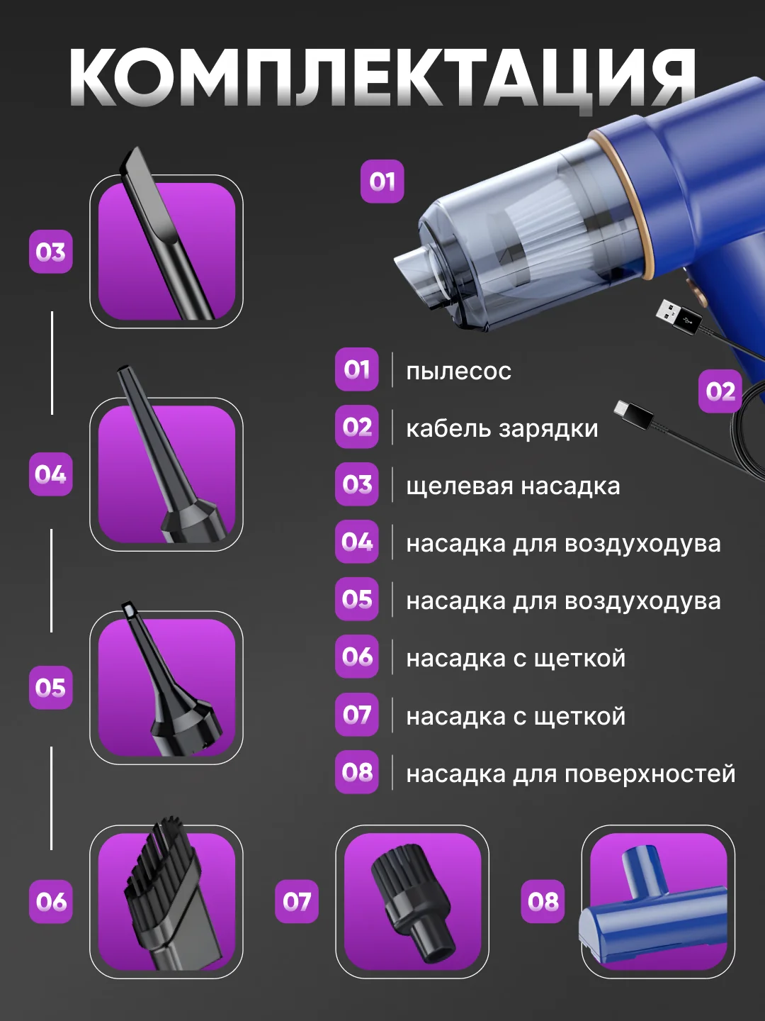 Синий автомобильный пылесос, воздуходувка, беспроводной, 2 в 1, портативный мини-пылесос