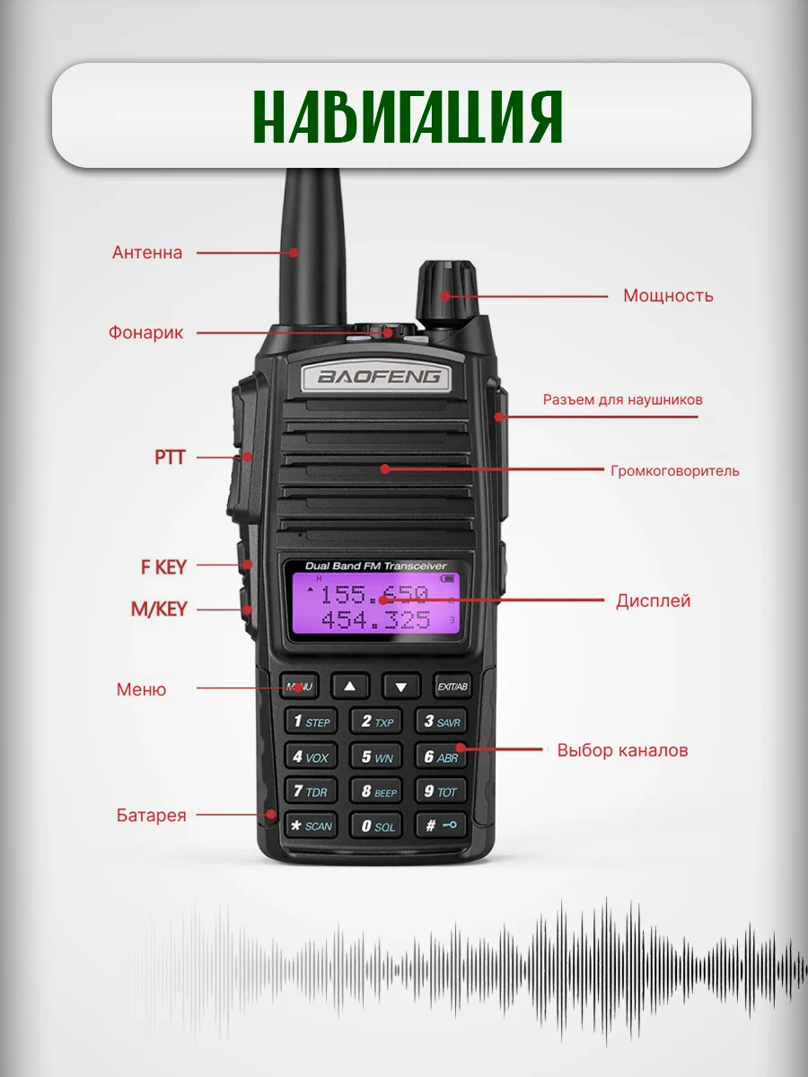 Портативная радиостанция Baofeng UV-82, 3 режима, 8 Вт / черная и радиус 10 км/ UHF VHF