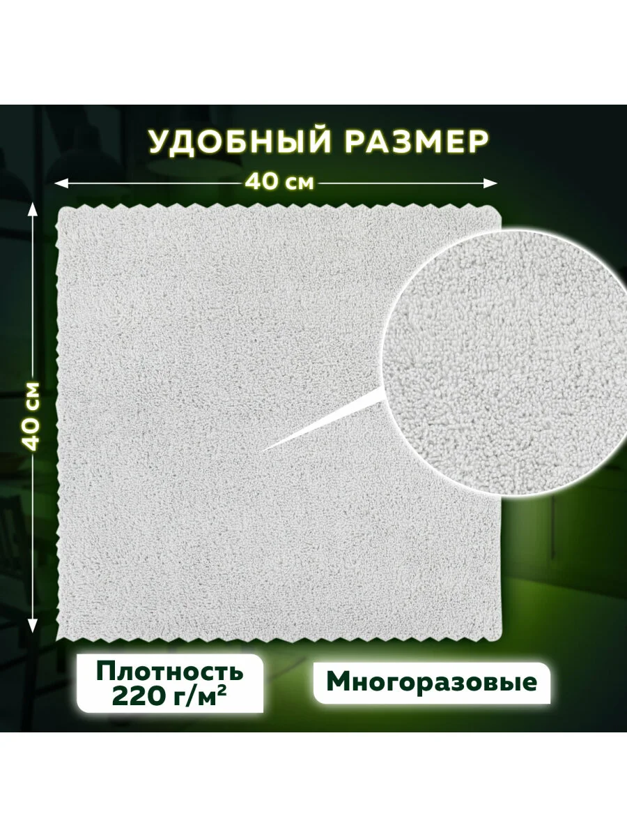Салфетка для уборки из микрофибры, тряпка для кухни, пола, 40 х 40 см, 2 штуки Laima