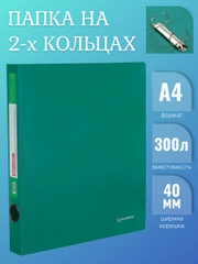 Папка BRAUBERG "Стандарт", на 2х кольцах, 40 мм, зеленая, до 300 листов