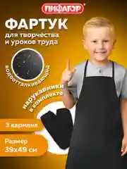 Фартук с нарукавниками для уроков труда ПИФАГОР, малый, 39х49 см, черный, 270921