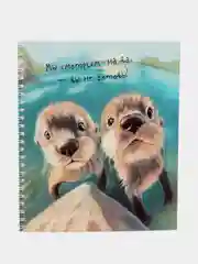 Небесно-голубой тетрадь общая в клетку, "Мордашки", 4 дизайна