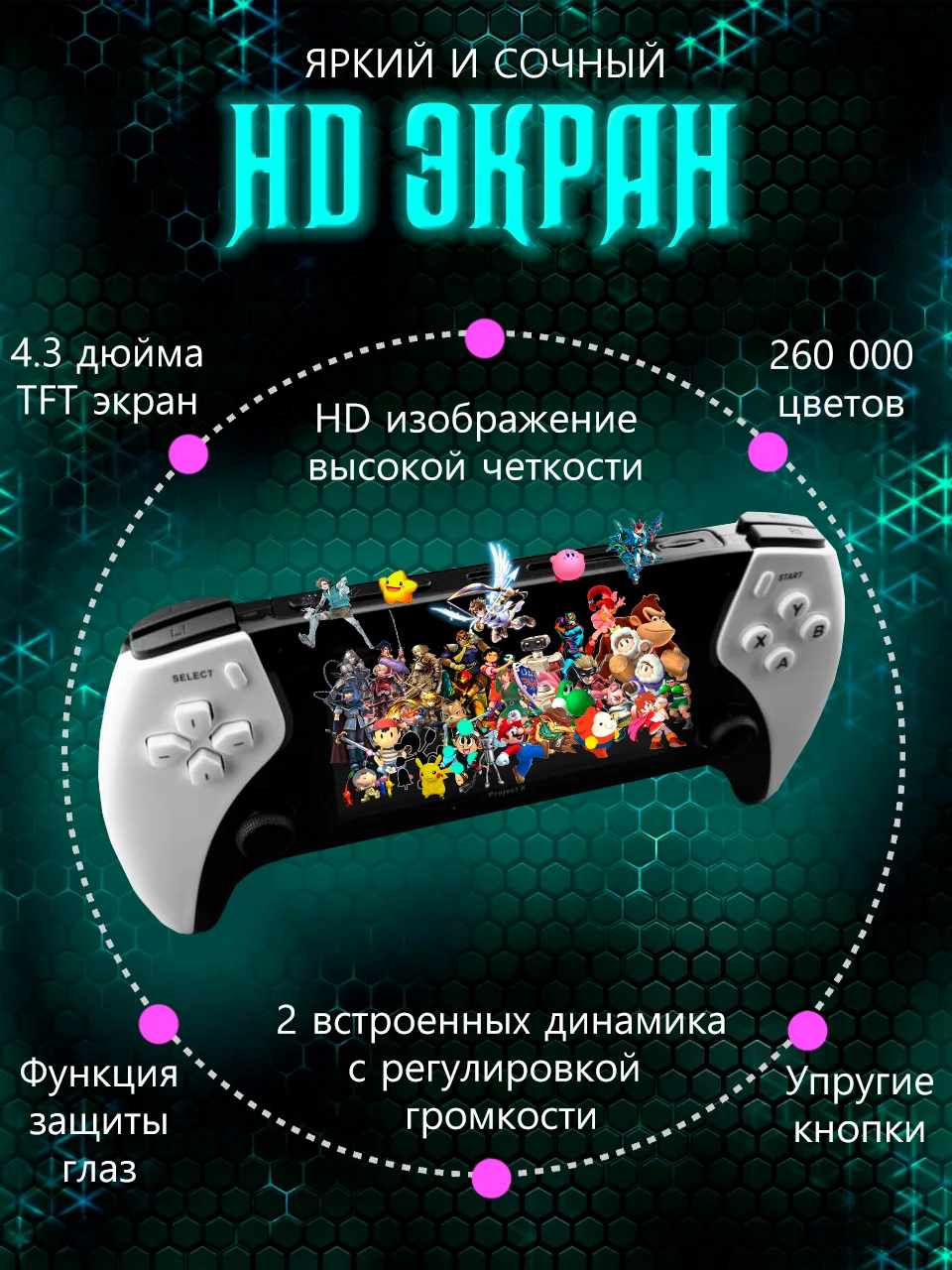 Игровая приставка для взрослых и детей, портативная Project X 40000 игр