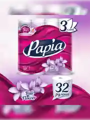 Туалетная бумага PAPIA "Балийский цветок", 3 слоя, 32 рулона