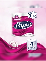 Туалетная бумага Papia, белая, 3 слоя, 4 рулона