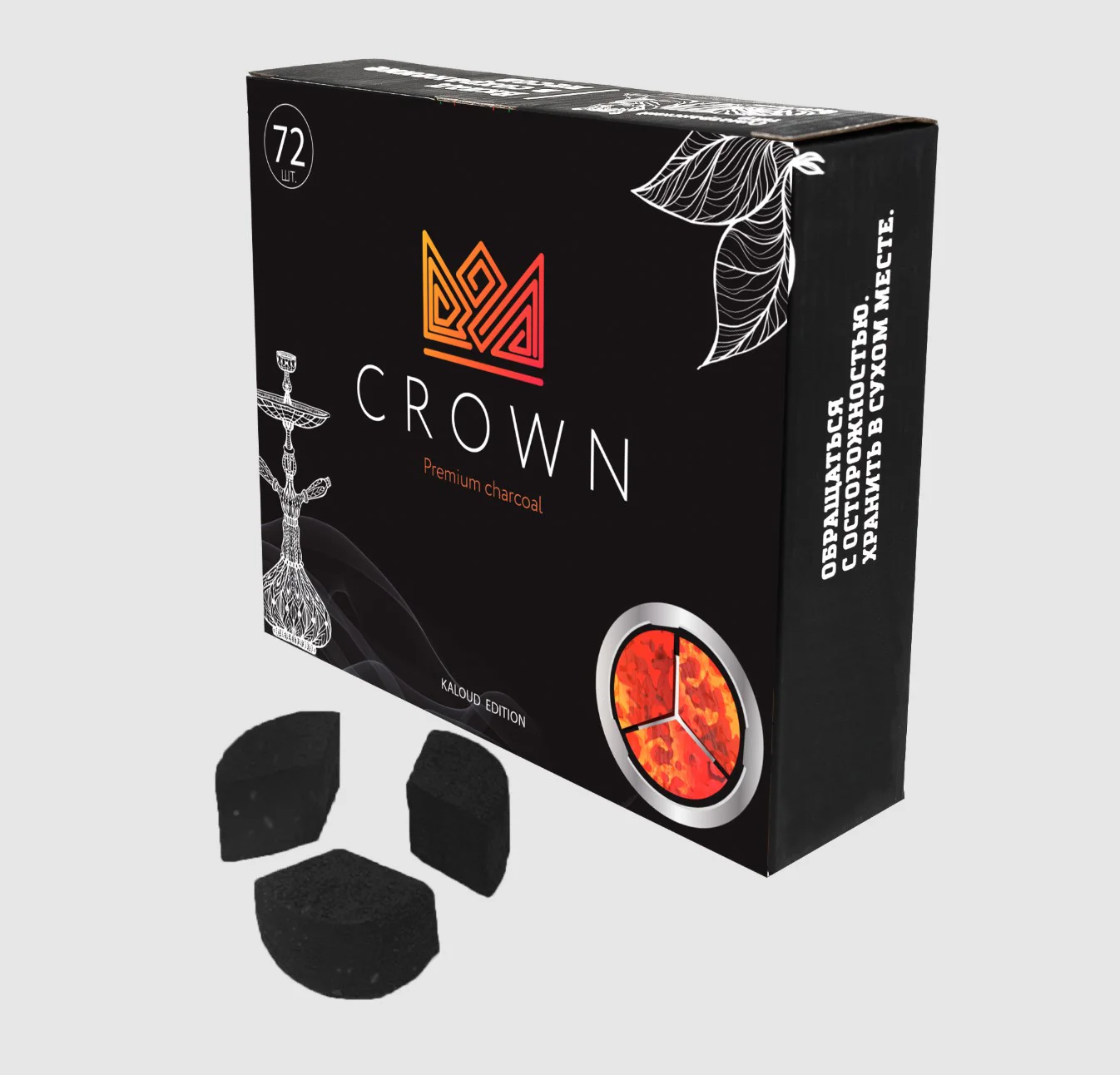 Уголь для кальяна Crown, премиум качества, в форме калауда 25 мм, 72 шт