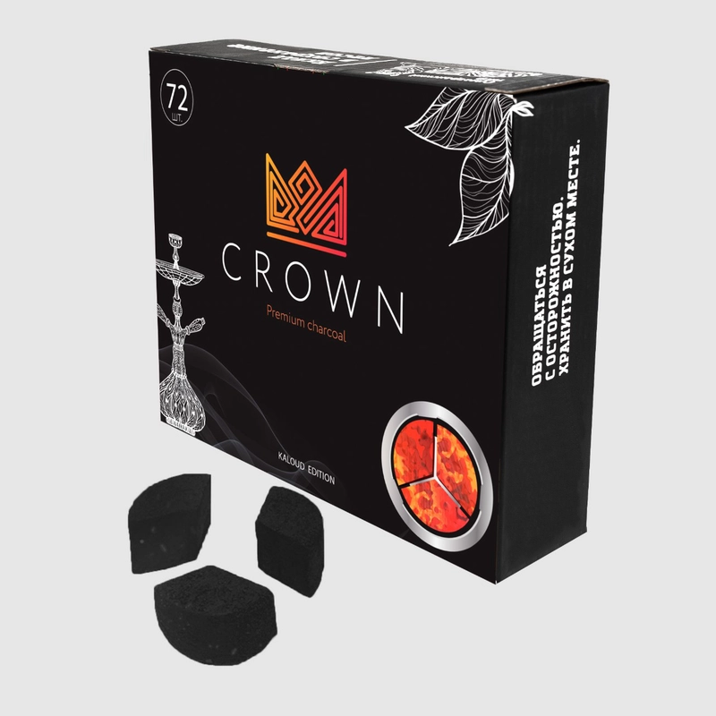 Уголь для кальяна Crown, премиум качества, в форме калауда 25 мм, 72 шт