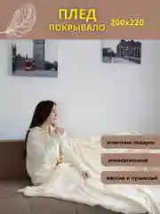 Белый плед покрывало на диван и кровать евро 200*220 плюшевый, однотонный, мягкий на подарок