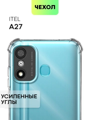 Противоударный чехол BROSCORP для Itel A27, силиконовый, с усиленными углами, прозрачный