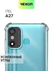 Противоударный чехол BROSCORP для Itel A27, силиконовый, с усиленными углами, прозрачный