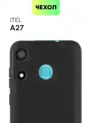 Черный чехол BROSCORP для Itel A27 матовый силиконовый тонкий, бортик вокруг камер