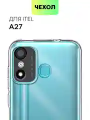 Силиконовый чехол BROSCORP для Itel A27 с защитой камер и от прилипания, прозрачный