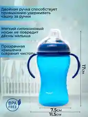 Синий поильник- непроливайка детский Бусинка с силиконовым носиком и ручками 320 мл, 1922-1